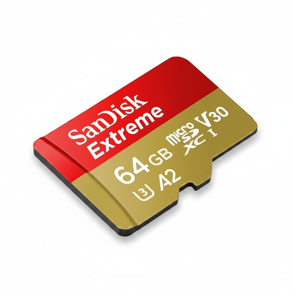 سانديسك إكستريم microSD UHS-I سعة 64 جيجابايت لتصوير فيديو 4K، بسرعة قراءة 170 ميجابايت/ثانية وكتابة 80 ميجابايت/ثانية، أحمر/ذهبي