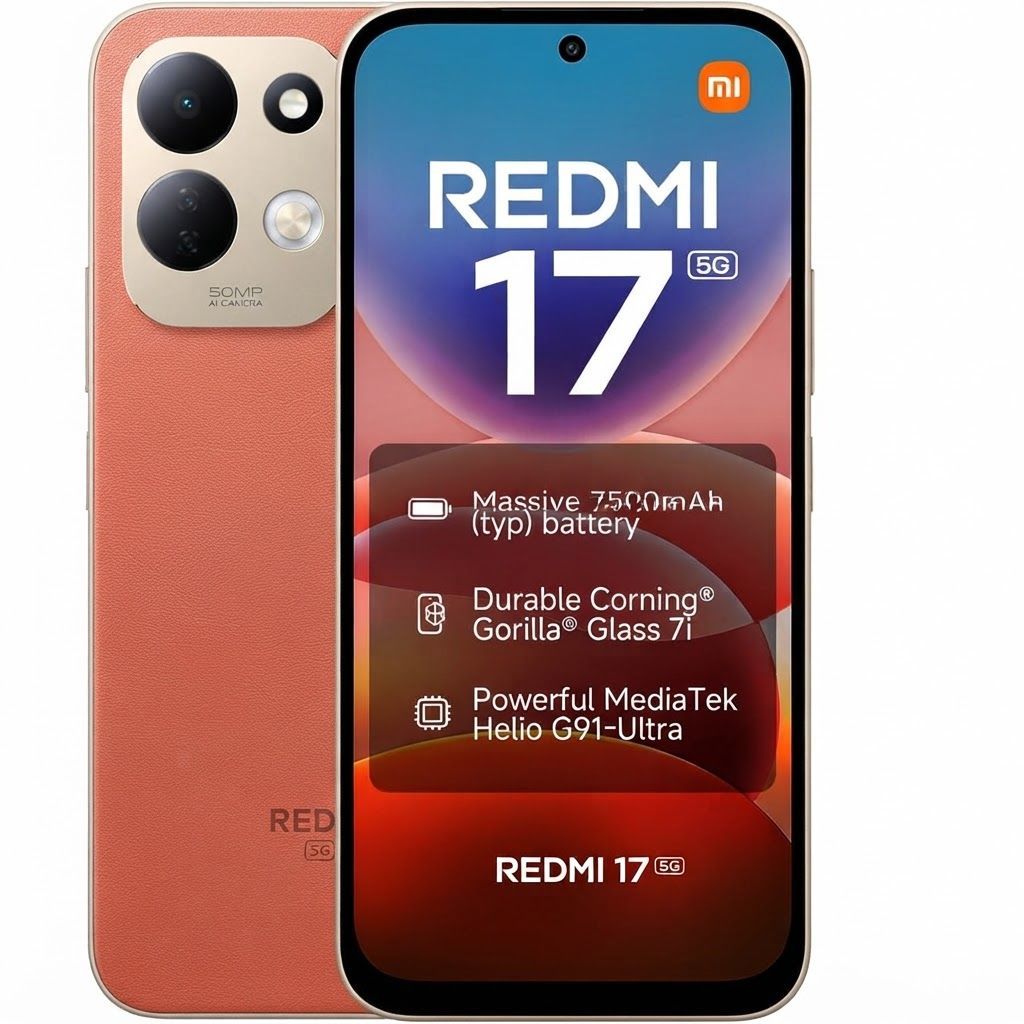 Xiaomi Redmi 17 5G Smartphone, 6GB RAM, 256GB Storage, 7500mAh Battery, 6.9" Display, 50MP AI Camera | Orange