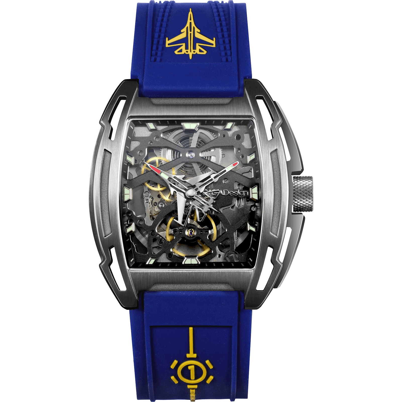 ساعة CIGA Design Aircraft Carrier Blue Watch، علبة من الفولاذ المقاوم للصدأ 316 مطلية بتقنية IP، حركة أوتوماتيكية Seagull، سوار من السيليكون الأزرق، مقاومة للماء حتى 3 ضغط جوي