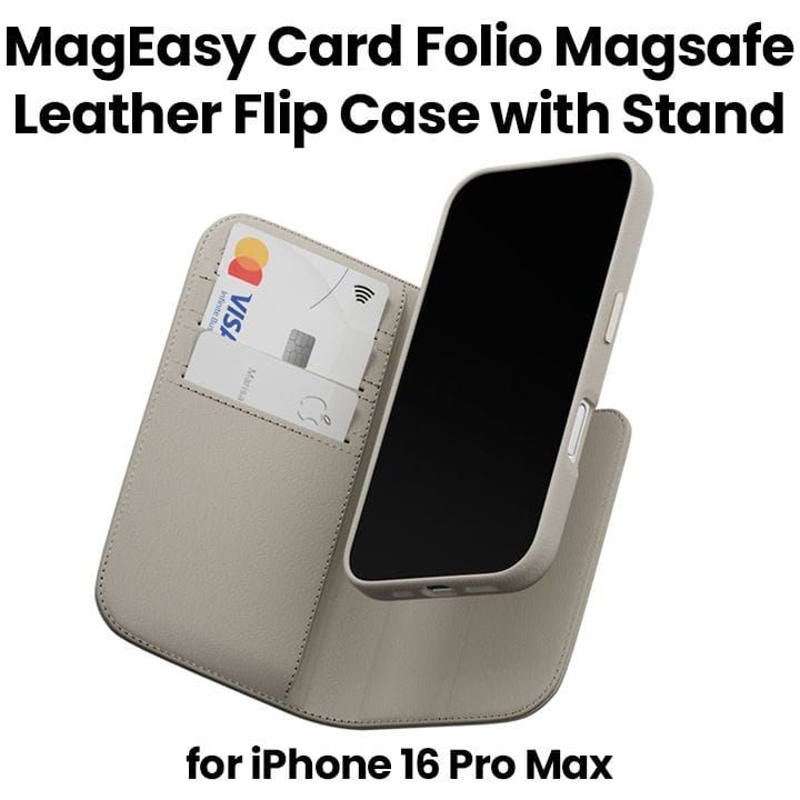 MagEasy Magsafe Leather Flip Phone Case with Stand for iPhone 16 Pro Max Starlight| MPH67P263SI24