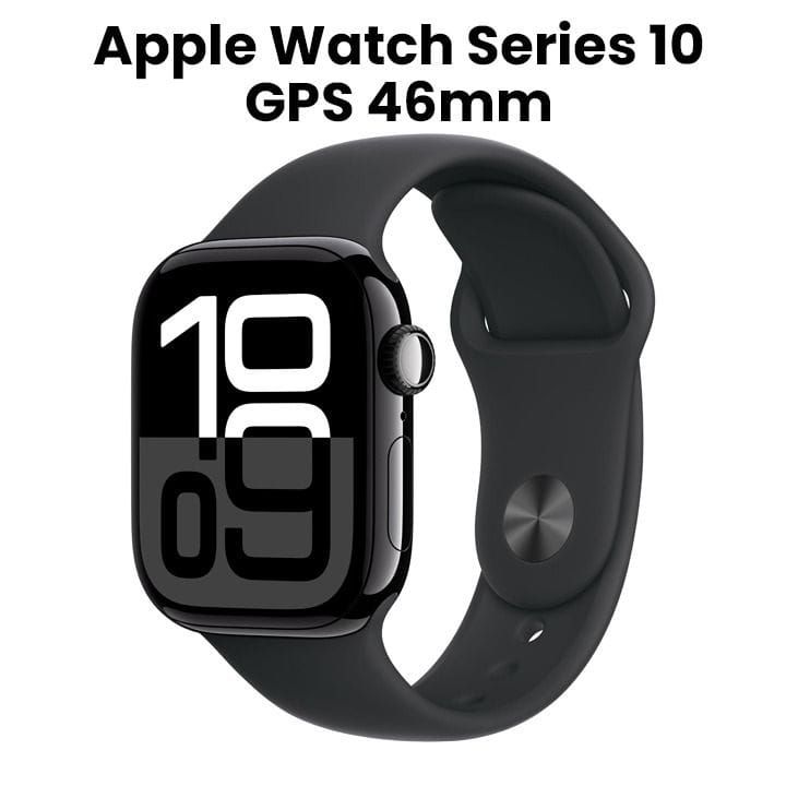 Apple Watch Series 10 GPS M/L 46mm, Larger And Brighter Display, Fast Charging - Jet Black Aluminium Case With Black Sport Band - MWWQ3QA/A