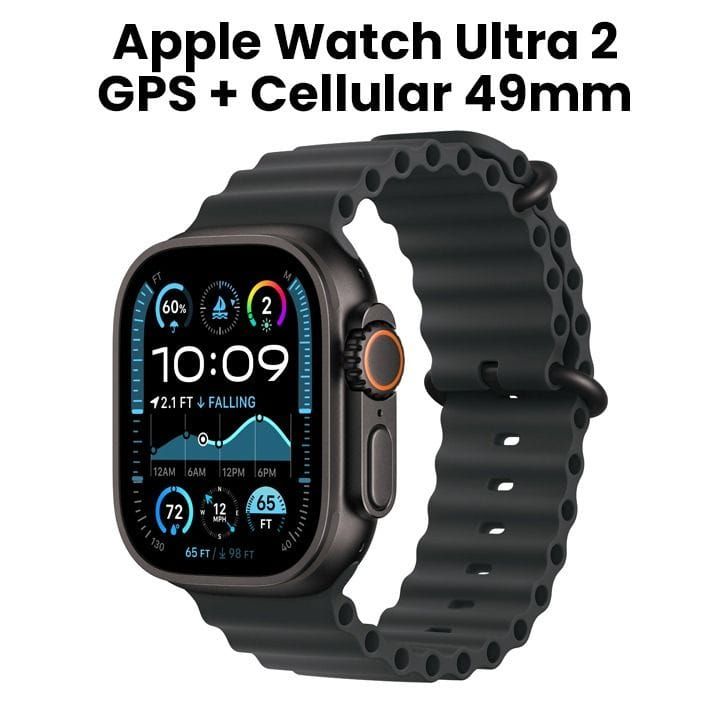 Apple Watch Ultra 2 GPS + Cellular 49mm, Long Lasting Performance, Smooth Finish Design - Black Titanium Case With Black Ocean Band - MX4P3QA/A