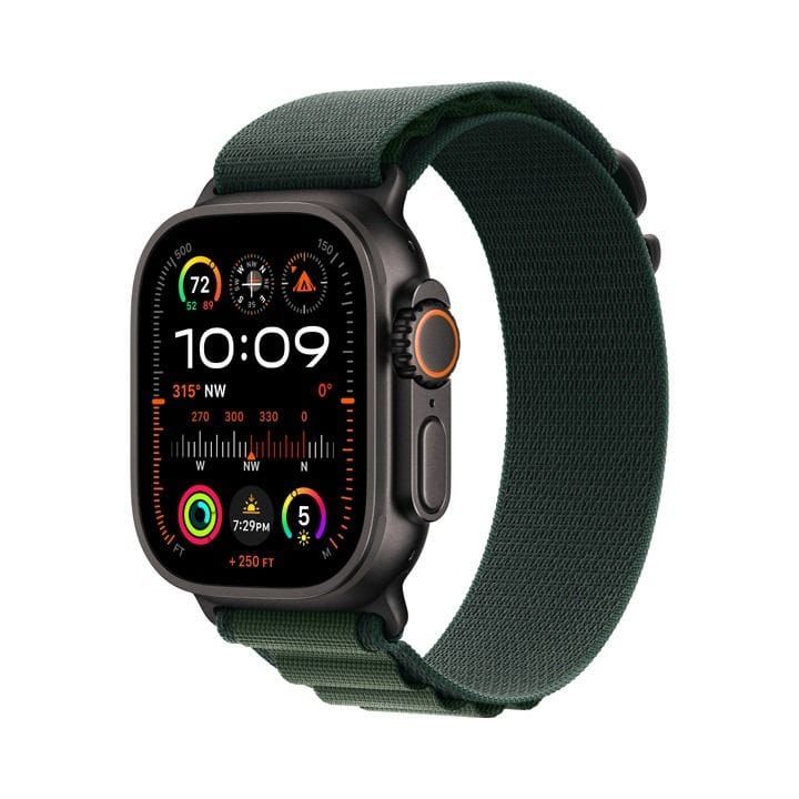 ساعة أبل ألترا ٢ GPS + خلوي ٤٩ مم هيكل التيتانيوم الأسود مع حزام ألبين أخضر داكن - متوسط | MX4R3QA/A