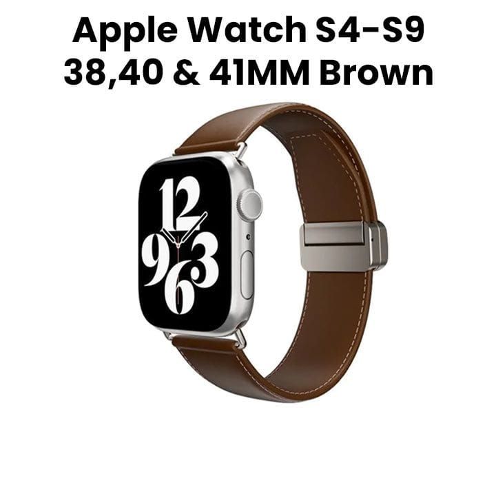 SwitchEasy Genuine Leather Watch Band with Magnetic Lock for Apple Watch Series 4-Series 9 38/40/41mm Brown | SAW341238BN24