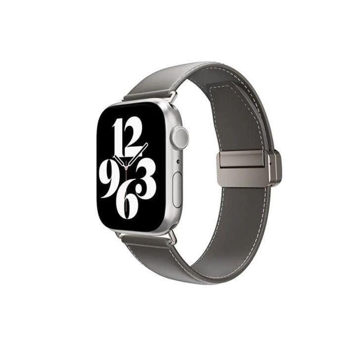 SwitchEasy Genuine Leather Watch Band with Magnetic Lock for Apple Watch Series 4-Series 9 42/44/45/49mm Gray | SAW459238GR24