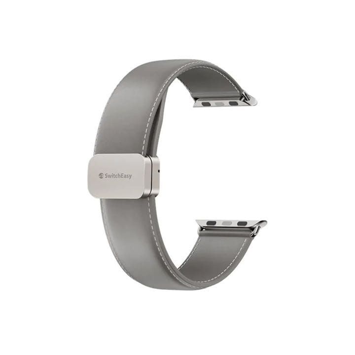 SwitchEasy Genuine Leather Watch Band with Magnetic Lock for Apple Watch Series 4-Series 9 42/44/45/49mm Gray | SAW459238GR24