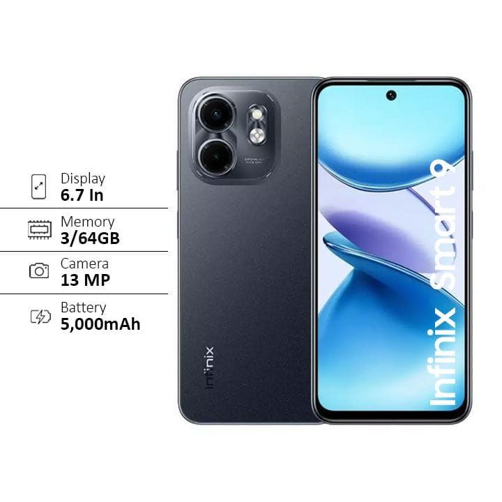 هاتف إنفينيكس سمارت 9 HD بذاكرة ٦٤ جيجابايت+٣ جيجابايت - أسود معدني | X6532C